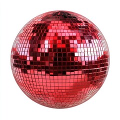 Red disco ball isolated white background. Party accessory