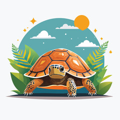 Eastern Box Turtle Flat Vector Illustration Featuring Serene Nature Elements.