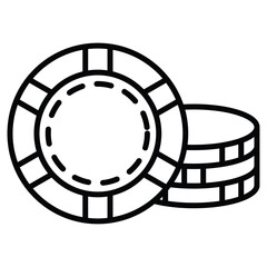 Casino chips icon Black and white outline flat sign vector