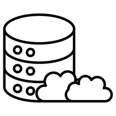 Cloud database icon Black and white outline flat sign vector