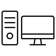 Desktop computer icon Black and white outline flat sign vector
