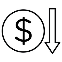 Economic Loss icon Black and white outline flat sign vector