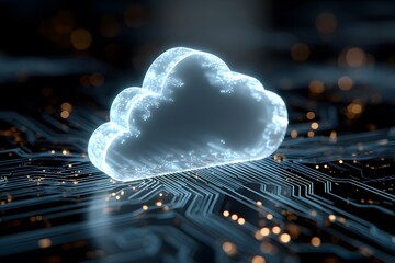 Obraz premium 3D cloud with a digital circuit background, data center, and cloud technology concept. 