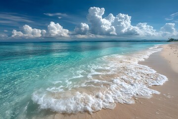 Turquoise Ocean Waves on Tropical White Sand Beach