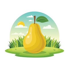Pear Stylized Vector Design with Forest and Mountain Elements.