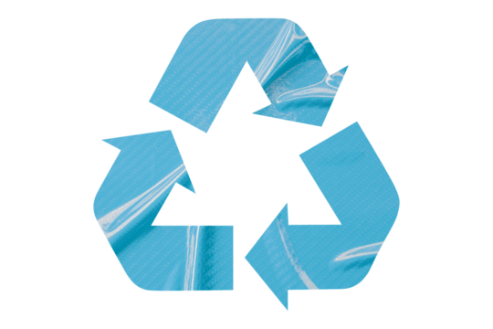 Light blue recycle symbol paper isolated on transparent background