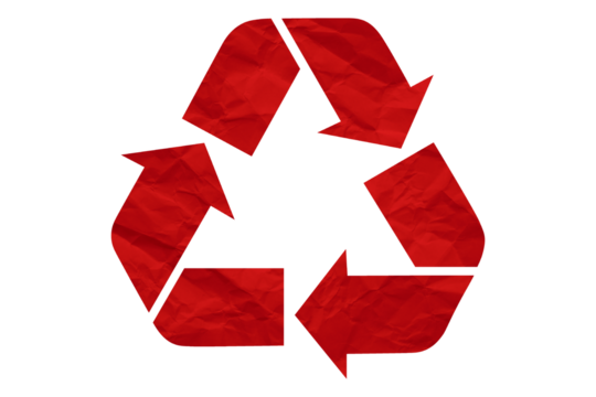 Red recycle symbol paper isolated on transparent background