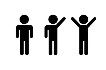手を下ろしている人物と片手や両手を上げる人物のピクトグラム