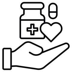 Medical donation icon Black and white outline flat sign vector