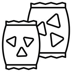 Potato chips Snacks bag icon Black and white outline flat sign vector