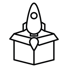 Product release icon Black and white outline flat sign vector