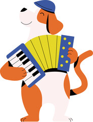 Dog Playing Accordion Vector Illustration