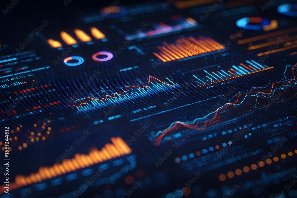 Aufkleber a digital graphic depicting financial data visualizations with graphs and charts, representing stock
