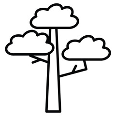 Winter tree icon Black and white outline flat sign vector