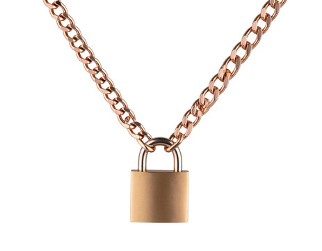 Chunky Rose Gold Chain Necklace with Bold Padlock Pendant, Transparent PNG