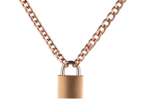 Chunky Rose Gold Chain Necklace with Bold Padlock Pendant, Transparent PNG
