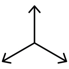 3 arrow way icon Black and white outline flat sign vector