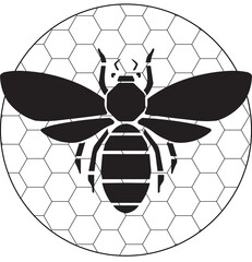 Obraz premium Graphic illustration of silhouette honey bee. Isolated on background vector drawing for honey products, package, design.