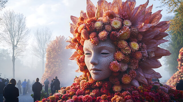As dawn breaks over Zundert, the flower floats of Bloemencorso come alive with an ethereal glow--giant floral sculptures begin their slow, dramatic procession through the misty streets.