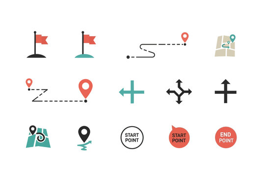 Navigation Icons Set Map Route and Destination Symbols
