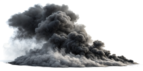 Dense Cloud of Dark Gray Smoke Rising and Spreading Outward on Black Background