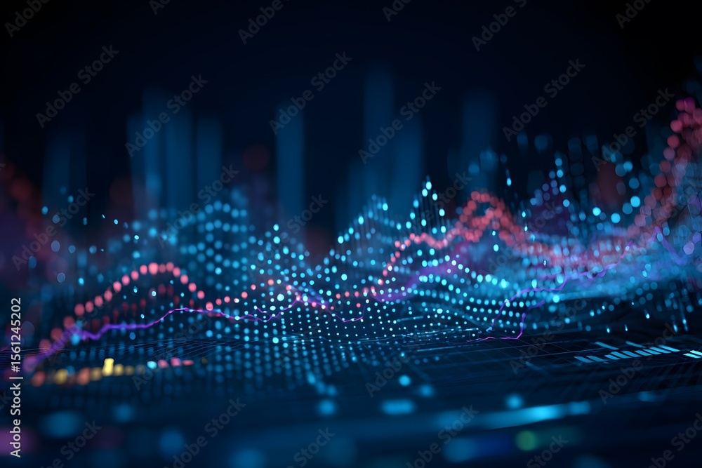 Poster a digital graphic depicting financial data visualizations with graphs and charts, representing stock