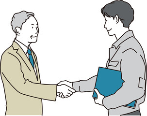 握手をするビジネスマンと作業服の男性のイラスト素材