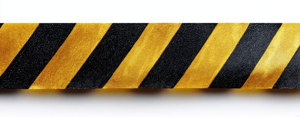 The caution tape featuring bold black and yellow stripes for safety awareness.