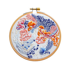 A colorful embroidered design of flowers