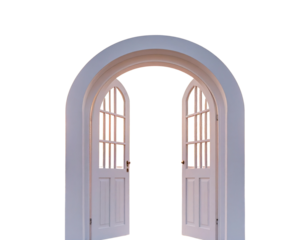 Modern White Beach Gateway Silhouette at Sunset Transparent PNG