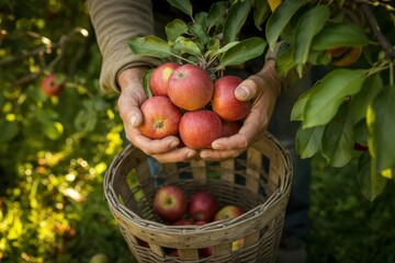 Harvesting fresh apples in the autumn season from the orchard apple picking