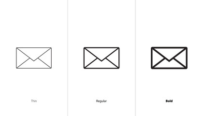 Mail icon set. thin, regular and bold line icons. sms line icon. send letter. email envelope icon. message email. vector icon