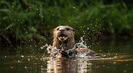 dog playing in water
