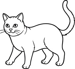 British Shorthair Cat Walking on Floor Vector in Minimal Line Art Style, British Shorthair Walking Vector, Cute Cat Floor Pose, Walking Pet Line Art