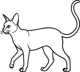 Abyssinian Cat Walking Vector Illustration in Minimal Elegant Line Art Style, Abyssinian Walking Vector, Walking Cat Line Art, Elegant Pet Sketch