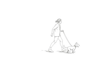 Woman walking dog on leash in casual outfit outdoors  