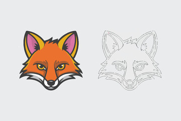 creative fox head duo vector illustration pack: vibrant colour artwork and classic black and white fox head designs