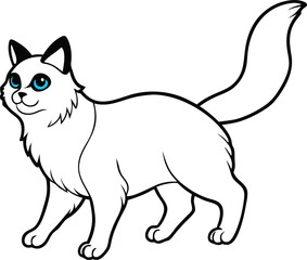 Birman Cat Vector Illustration in Elegant Minimal Line Art Style, Birman Cat Vector, Fluffy Cat Line Art, Elegant Pet Drawing


