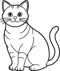 British Shorthair Cat Vector Illustration in Minimal Line Art Style, British Shorthair Vector, Fluffy Cat Line Art, Elegant Pet Drawing