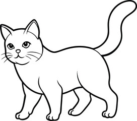 British Shorthair Cat Walking Vector Illustration in Minimal Line Art Style, British Shorthair Walking Vector, Walking Cat Line Art, Pet Cat in Motion