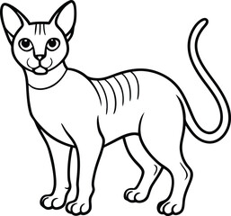 Donskoy Cat Vector Illustration Isolated in Minimal Hairless Line Art Style, Donskoy Vector Art, Hairless Cat Illustration, Isolated Pet Line Drawing