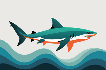 Naklejka premium striking shark digital illustration with vibrant blue and orange hues in dynamic sea scene for branding and packaging