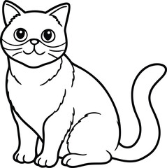 Exotic Shorthair Cat Illustration Isolated in Minimal Cute Line Art Style, Exotic Shorthair Vector, Cute Flat Face Cat, Isolated Pet Drawing