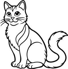 Sitting American Curl Cat Vector Illustration Isolated on White Background, American Curl Cat Vector, Fluffy Curly Ear Cat Drawing, Detailed Pet Cat Illustration