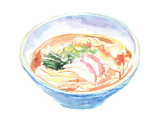 きしめんの水彩イラスト – 平打ち麺とだし香る名古屋の郷土料理