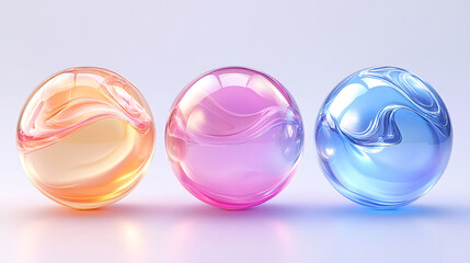 Translucent spheres displaying swirling patterns in orange pink and blue gradient colors aesthetic and elegant