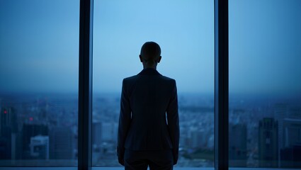 Fototapeta premium Confident Businesswoman Silhouette at Twilight on Working