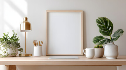 Minimalist Evening Workspace with Warm Lamp Light and Scandinavian Style