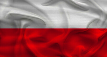 Realistic flag of Poland waving. Polish national flag with fabric texture