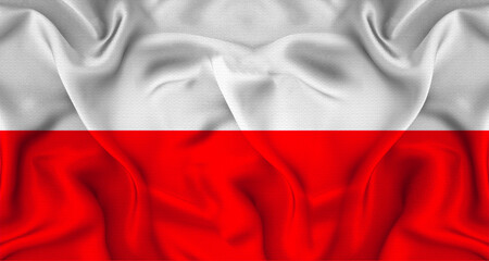 Polish flag with fabric texture. Realistic flag of Poland waving